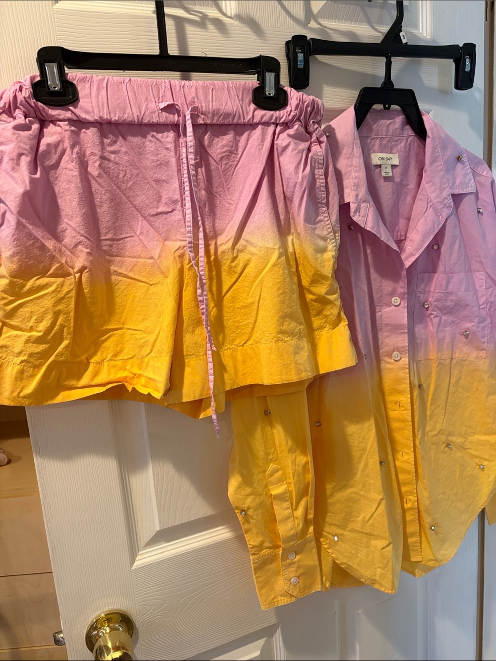 Girls Ombre Pink & Yellow Pajama Set with Button-Front Top